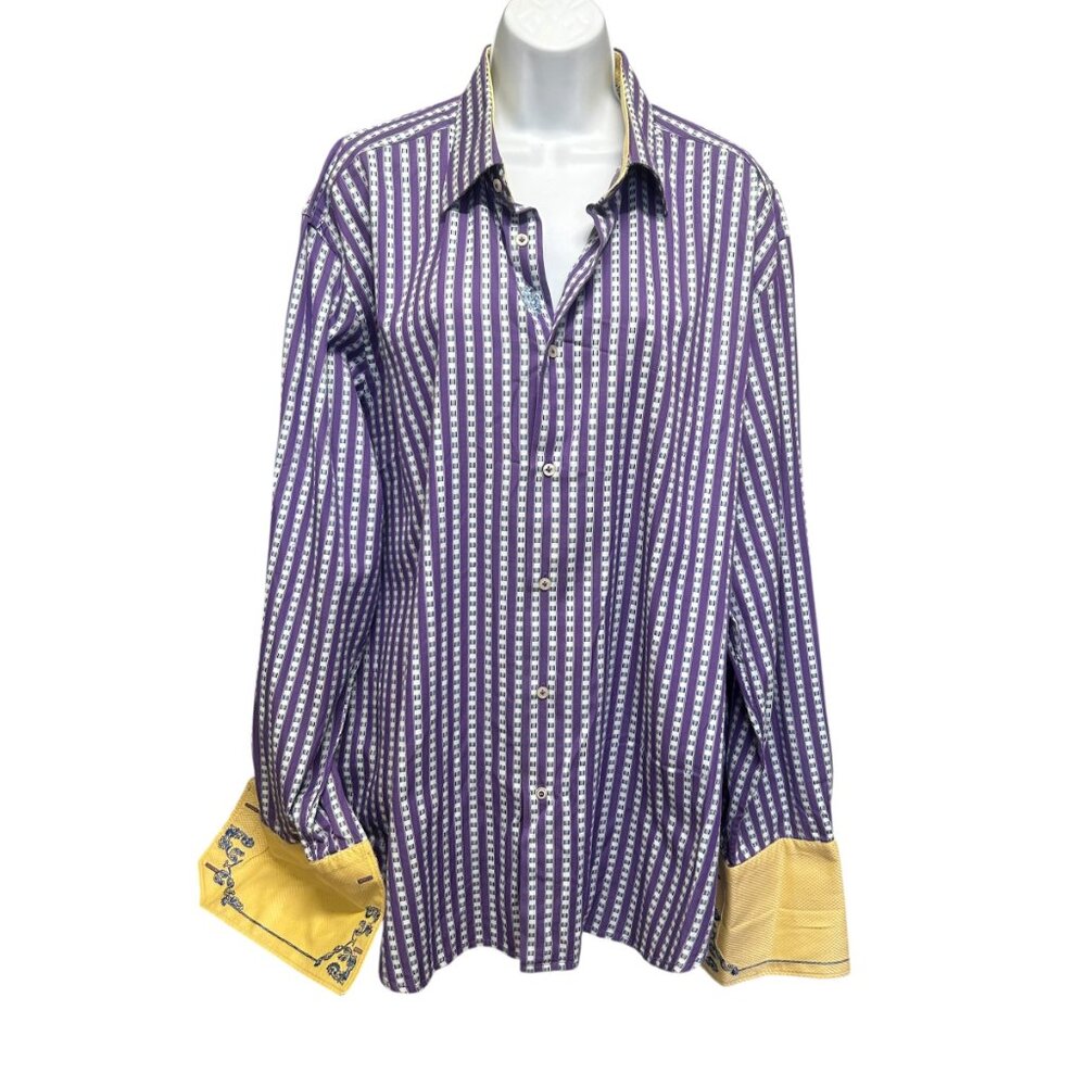Robert Graham Purple Striped Shirt Flip Cuff Cotton Size XL